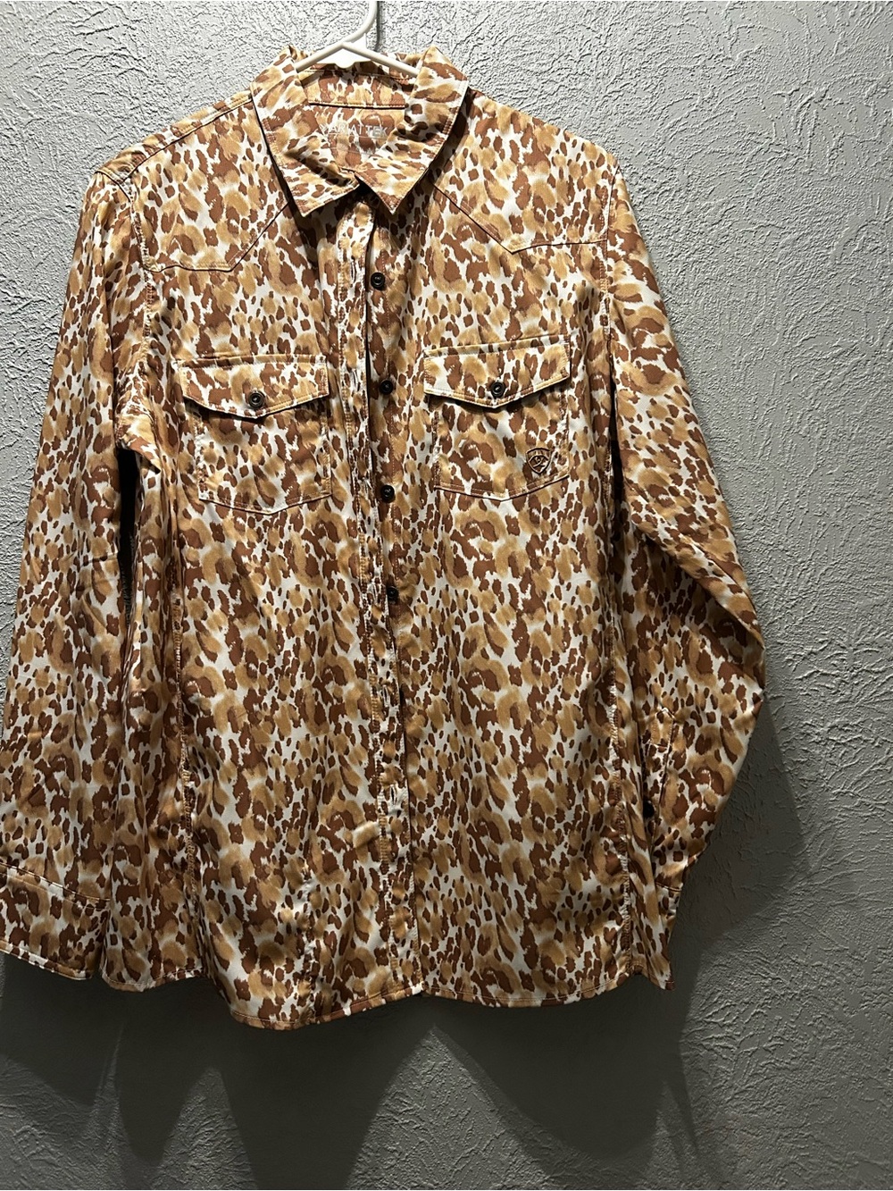 Ariat Brown and Cream Leopard-Pattern Button Shirt